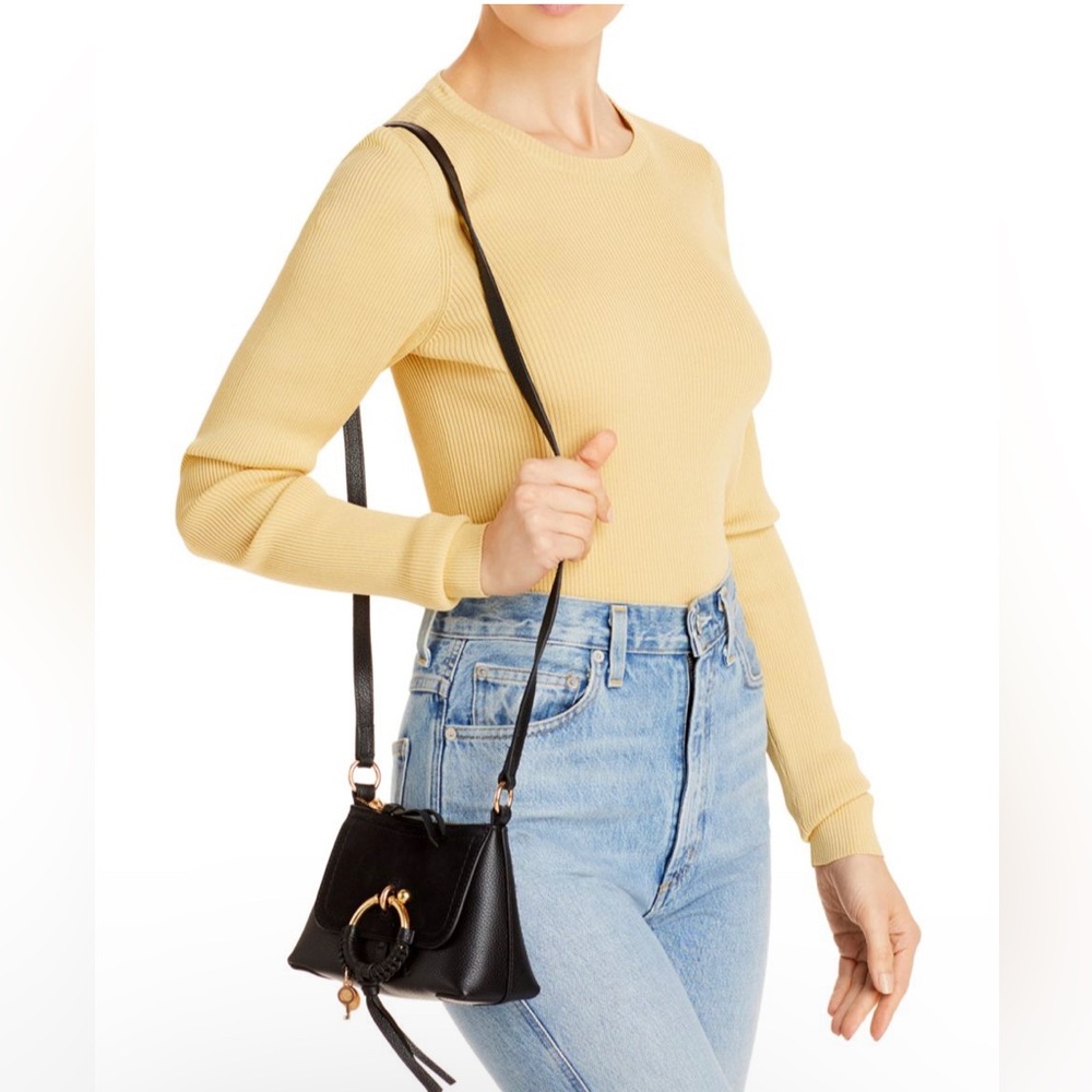 See By Chloe Black Leather and Suede Crossbody with Gold Ring Accent - Picture 11 of 11